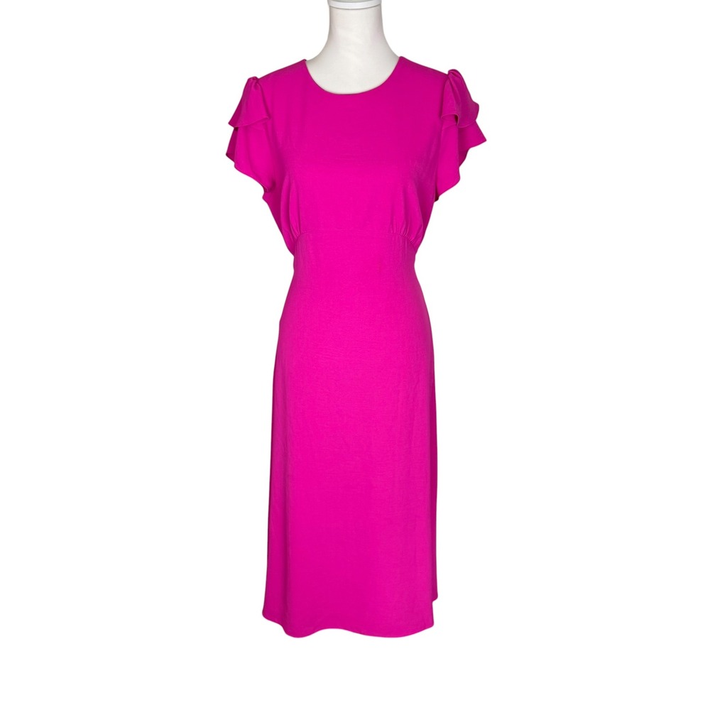 Julia Jordan Fuchsia Pink Ruffle‎ Sleeve Empire Waist Midi Dress Womens 12